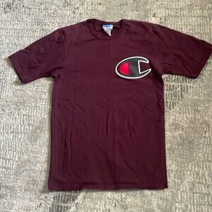 Champion Men's Classic Graphic Tee. Maroon with large Champion letter C logo. S
